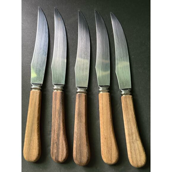 Hoffritz Steak Knives Wood Handle Stainless Steel Set 5 Tableware Servingware - Picture 4 of 4